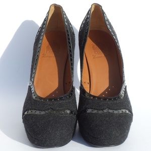 Wool Perforated Patent Brogue Platform Pumps 40